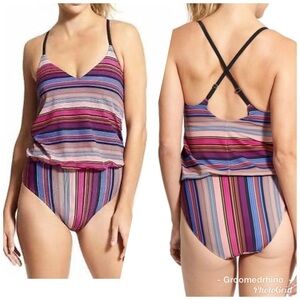 Athleta Capri Stripe Blousy One Piece  32D/DD